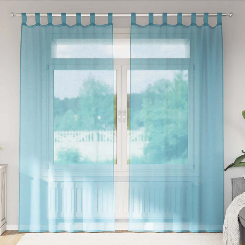 Perdele Voile cu Bucle 2 buc Turcoaz 140x245 cm
