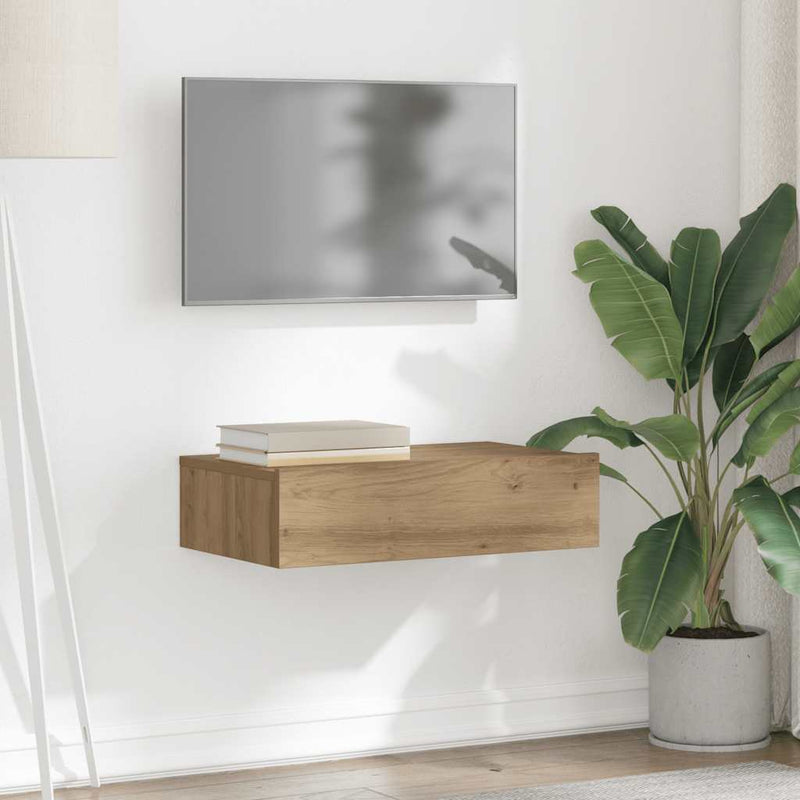 Comodă TV cu lumini LED, stejar artizanal, 60x35x15,5 cm