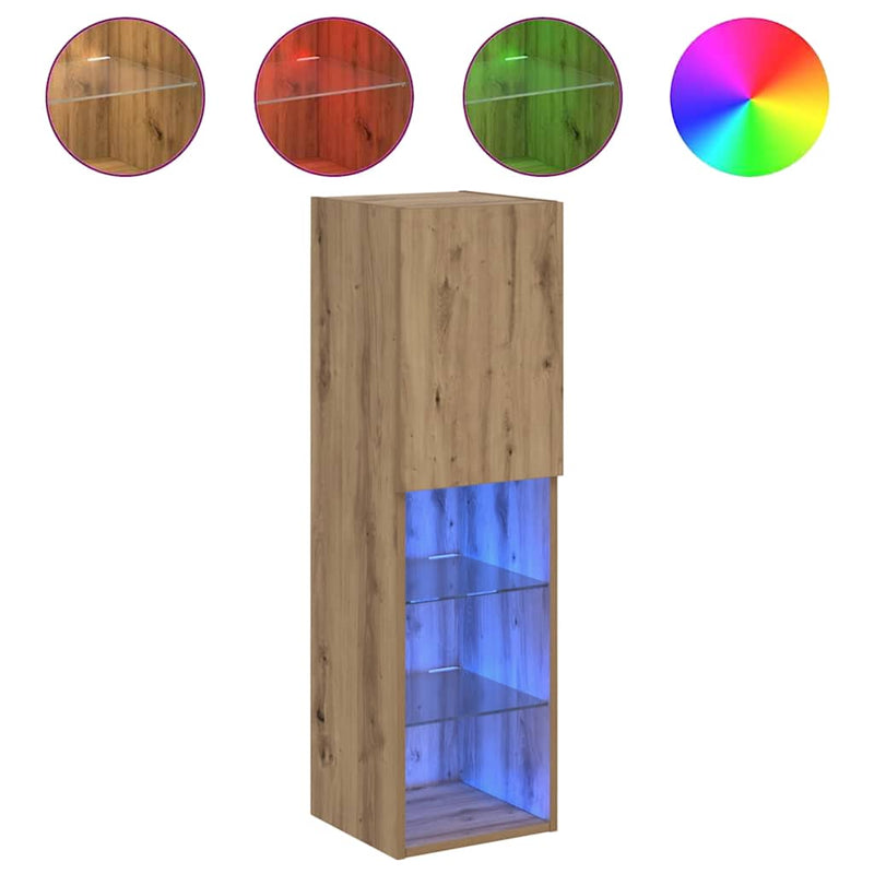Comode TV cu lumini LED 2 buc. stejar artizanal 30,5x30x102 cm