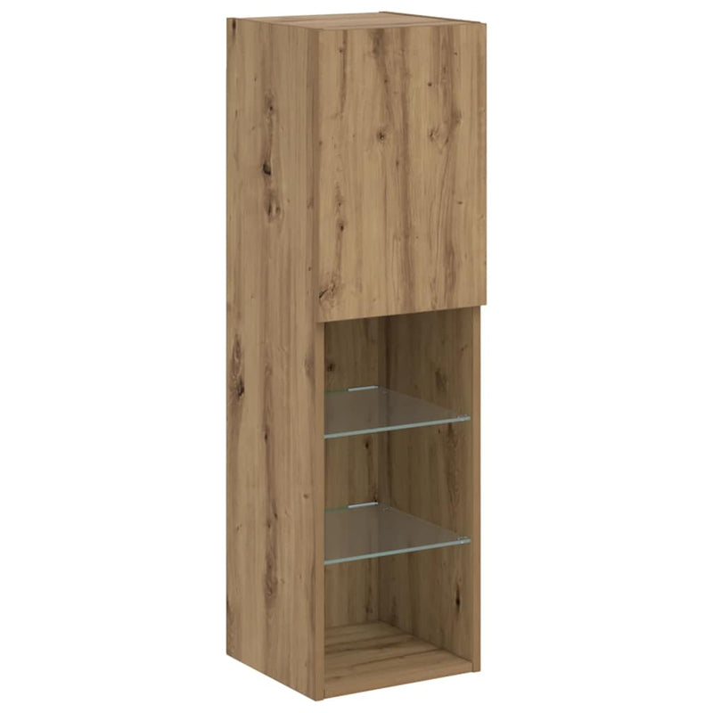 Comode TV cu lumini LED 2 buc. stejar artizanal 30,5x30x102 cm