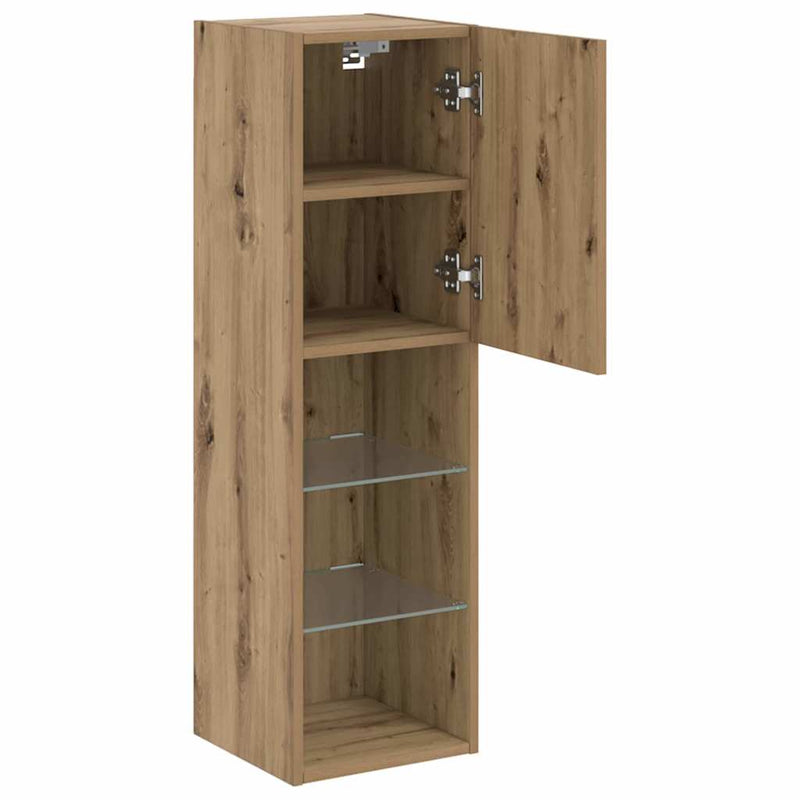 Comode TV cu lumini LED 2 buc. stejar artizanal 30,5x30x102 cm