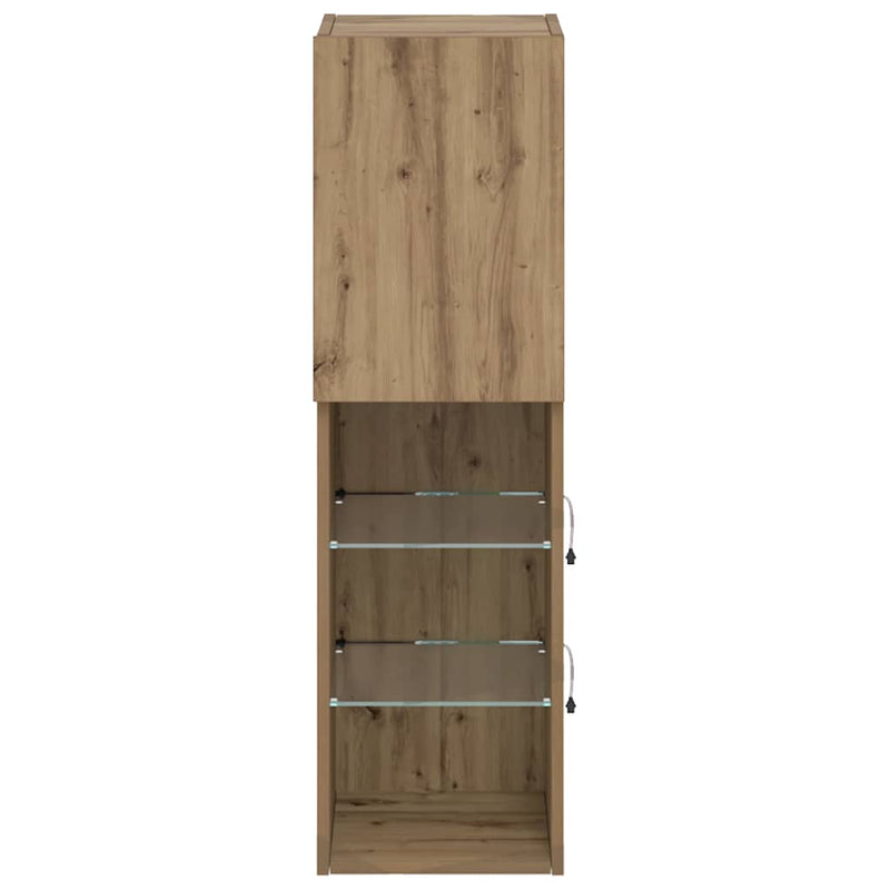 Comode TV cu lumini LED 2 buc. stejar artizanal 30,5x30x102 cm