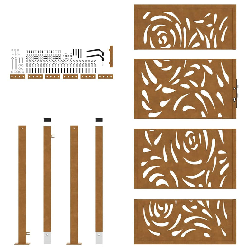 Poartă de grădină 100x175 cm, oțel rezistent la intemperii, design cu flacără