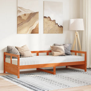 Pat de zi cu saltea, maro ceruit, 80x200 cm, lemn masiv pin