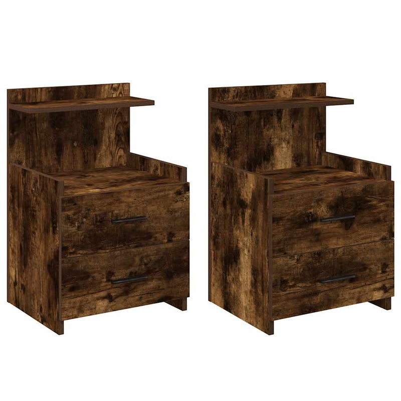 Noptiere 2 buc. cu 2 sertare, stejar afumat, 40x36,5x62 cm