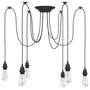 Lampă suspendată cu 6 suporturi E27 metal negru
