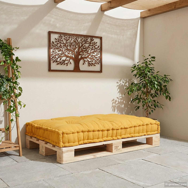 Perna pentru canapea pe palet Galben 120 x 80 x 12 cm Țesătură