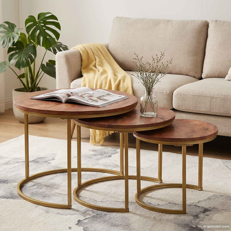 Mese de Cafea Nesting 3 buc. Maro miere 60 x 60 x 45 cm
