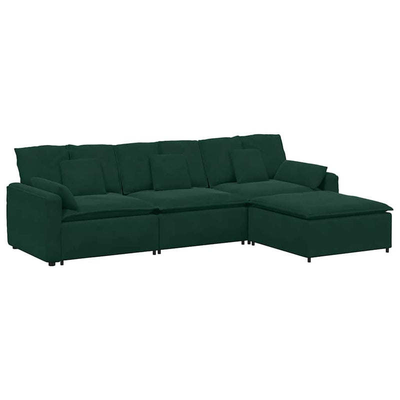 Canapea modulară cu taburet și perne, verde închis