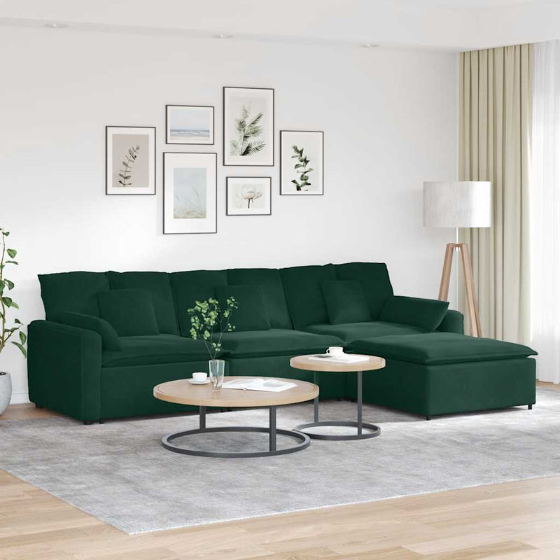 Canapea modulară cu taburet și perne, verde închis