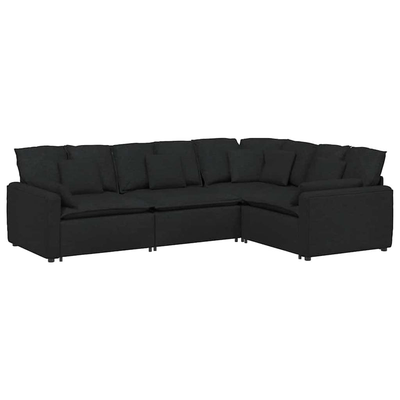 Canapea modulară cu perne, negru, textil