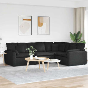 Canapea modulară cu perne, negru, textil