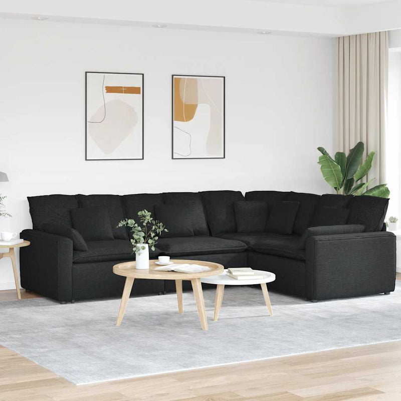 Canapea modulară cu perne, negru, textil