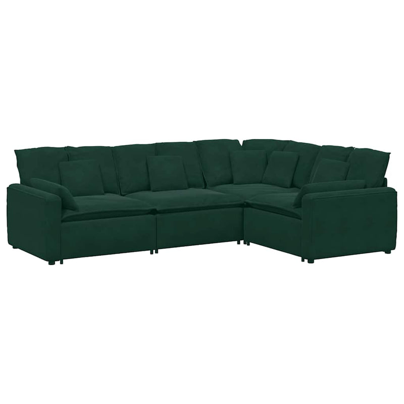 Canapea modulară cu perne, verde închis, catifea