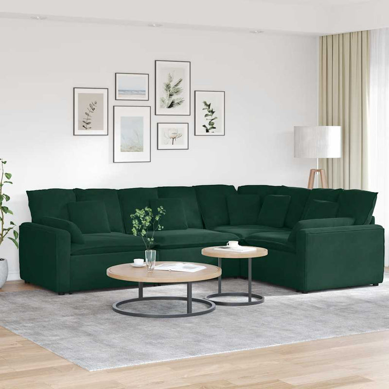 Canapea modulară cu perne, verde închis, catifea