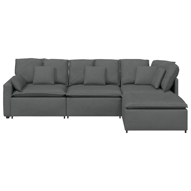Canapea modulară cu taburet și perne material textil gri închis