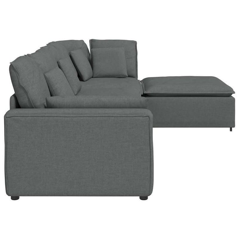 Canapea modulară cu taburet și perne material textil gri închis