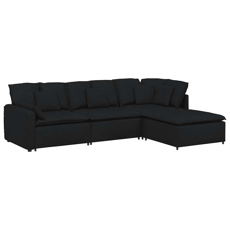 Canapea modulară cu taburet și perne, material textil, negru