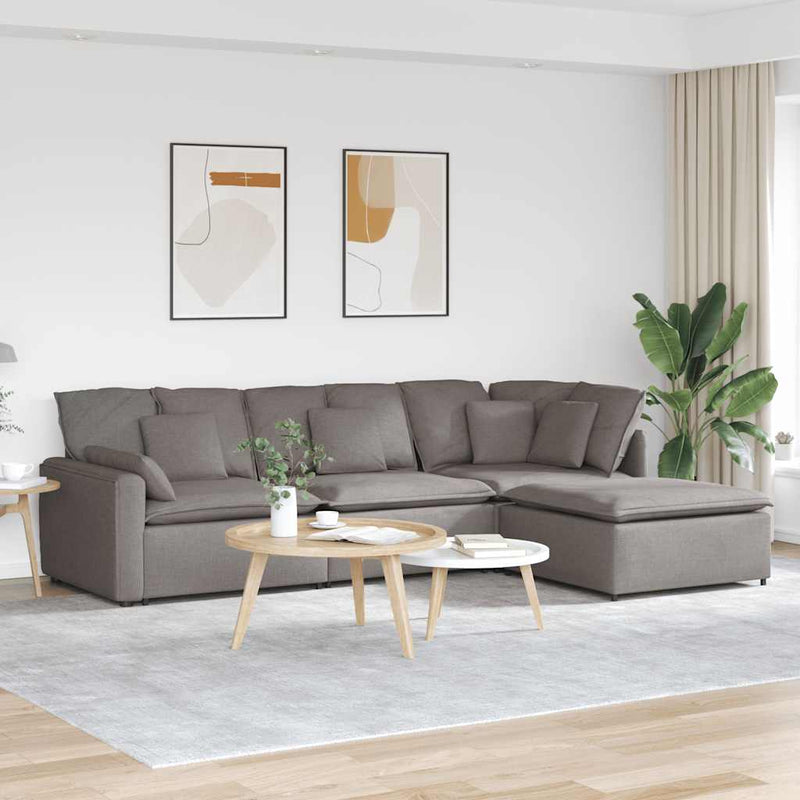Canapea modulară cu taburet și perne, textil, gri taupe