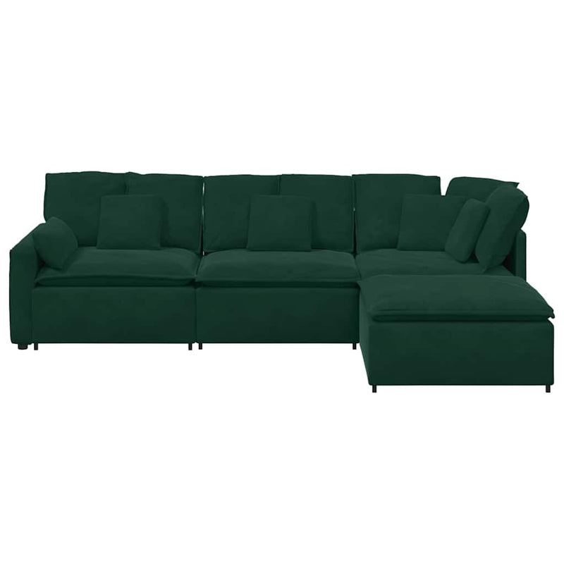 Canapea modulară cu taburet și perne, catifea, verde închis