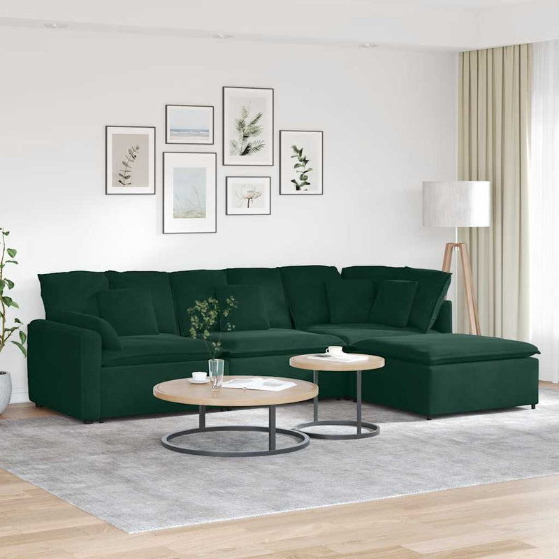 Canapea modulară cu taburet și perne, catifea, verde închis