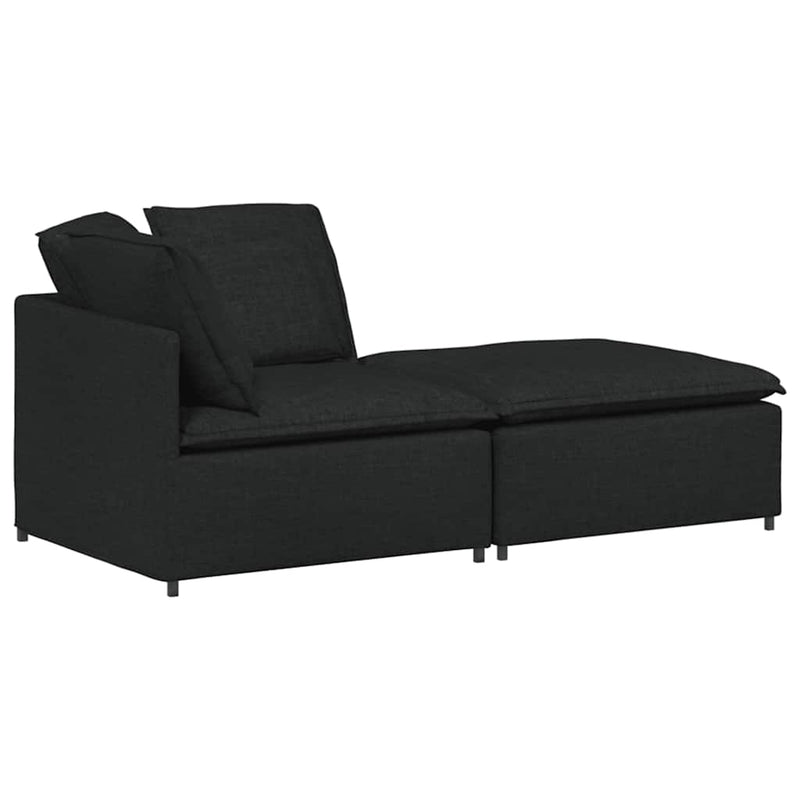 Canapea modulară cu taburet și perne, material textil, negru