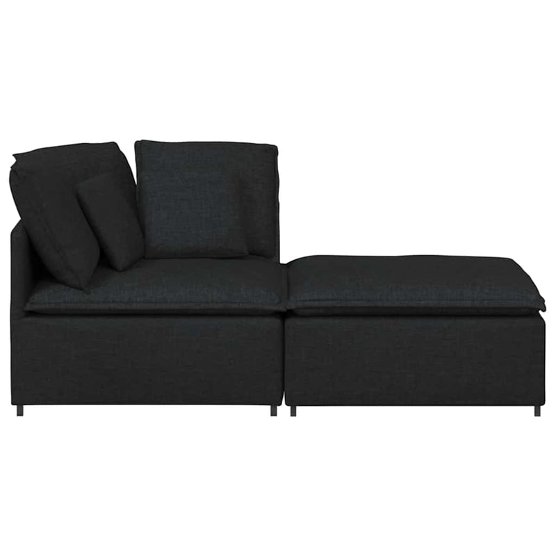 Canapea modulară cu taburet și perne, material textil, negru