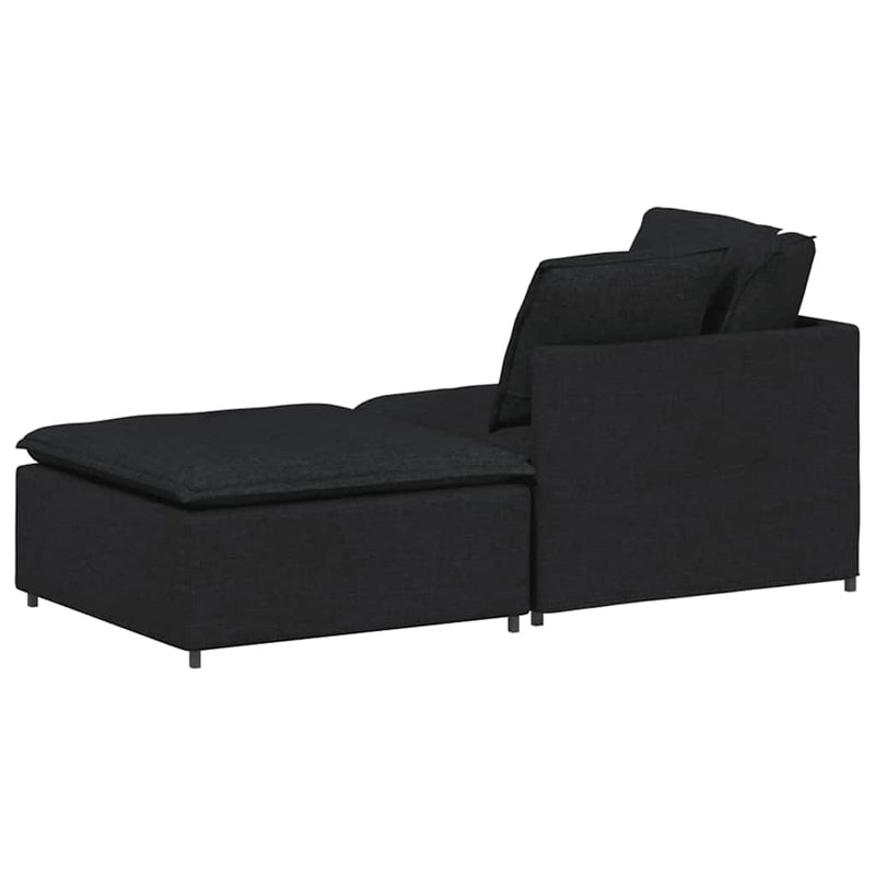 Canapea modulară cu taburet și perne, material textil, negru