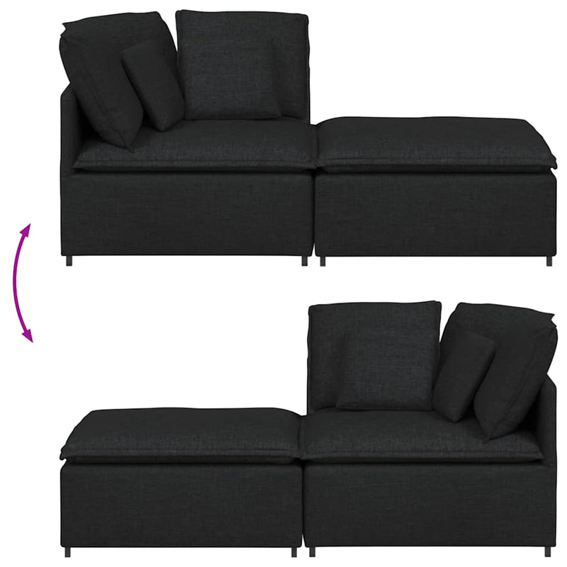 Canapea modulară cu taburet și perne, material textil, negru