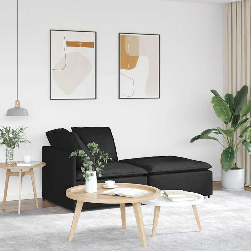 Canapea modulară cu taburet și perne, material textil, negru