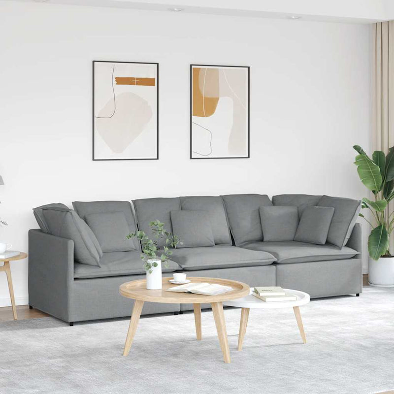 Canapea modulară cu perne, gri deschis, textil