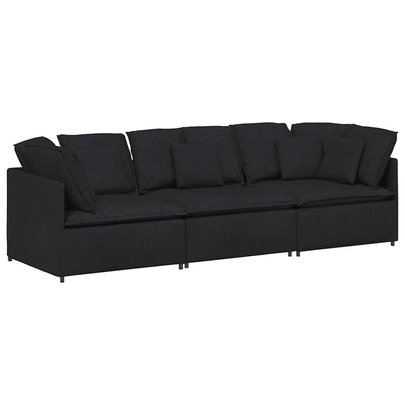 Canapea modulară cu perne, negru, textil