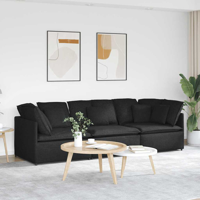 Canapea modulară cu perne, negru, textil