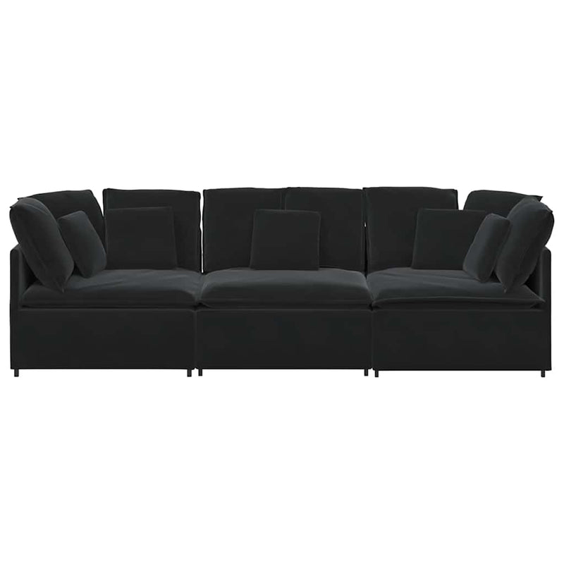Canapea modulară cu perne, negru, catifea