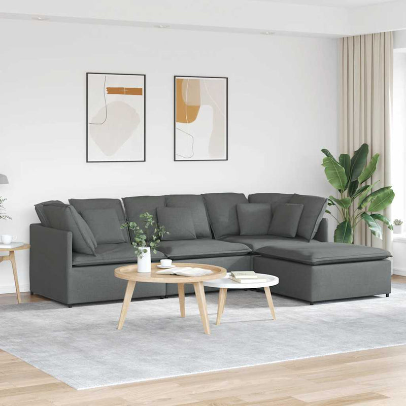 Canapea modulară cu taburet și perne material textil gri închis