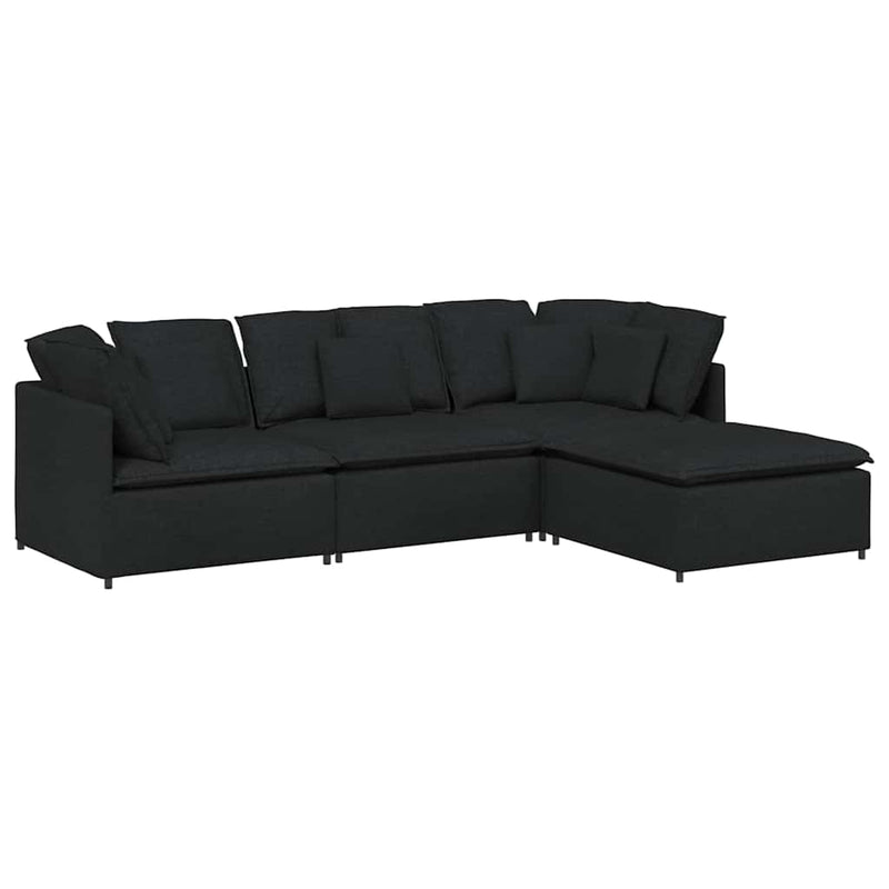 Canapea modulară cu taburet și perne, material textil, negru