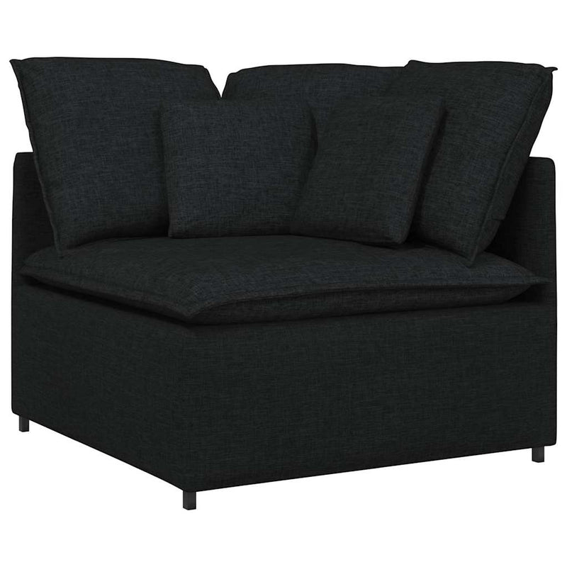Canapea modulară cu taburet și perne, material textil, negru