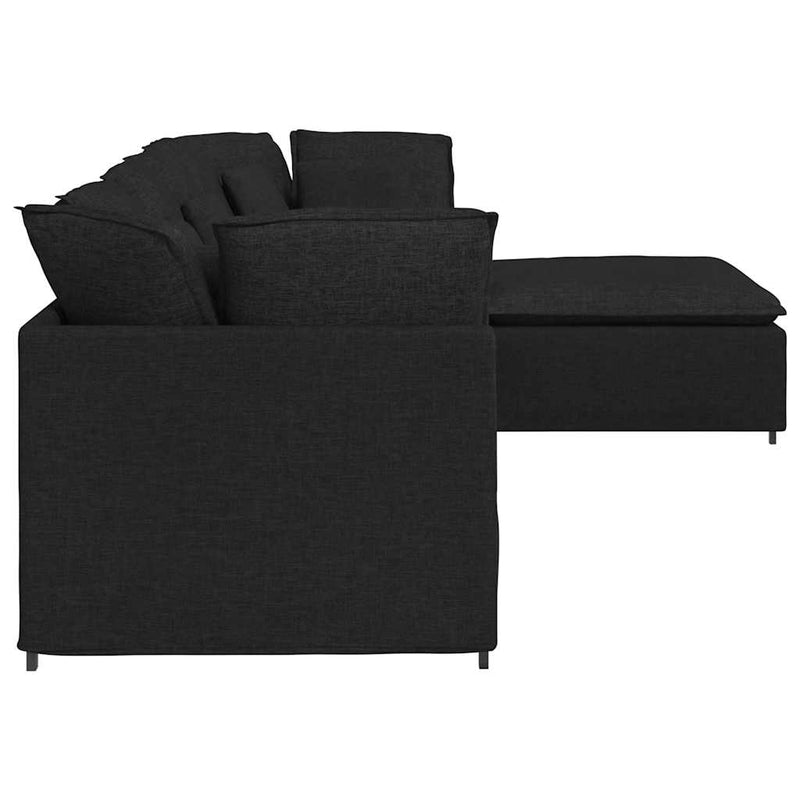 Canapea modulară cu taburet și perne, material textil, negru