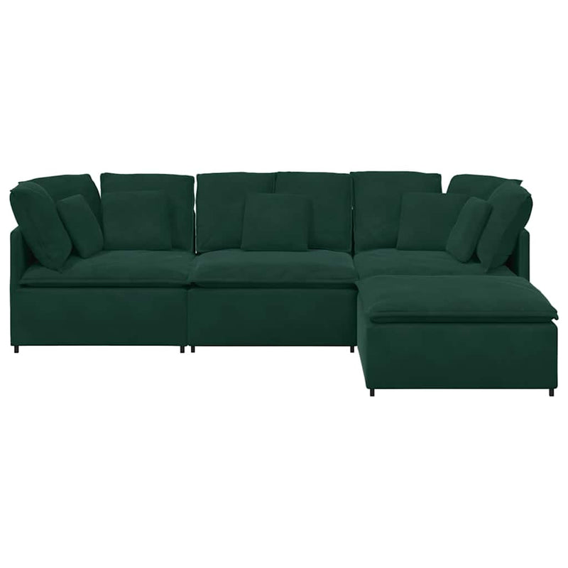 Canapea modulară cu taburet și perne, catifea, verde închis