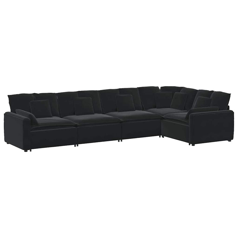 Canapea modulară cu perne, negru, catifea