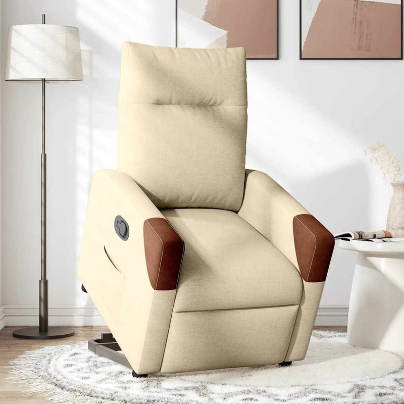 Fotoliu rabatabil cu ridicare pe verticală, crem, textil