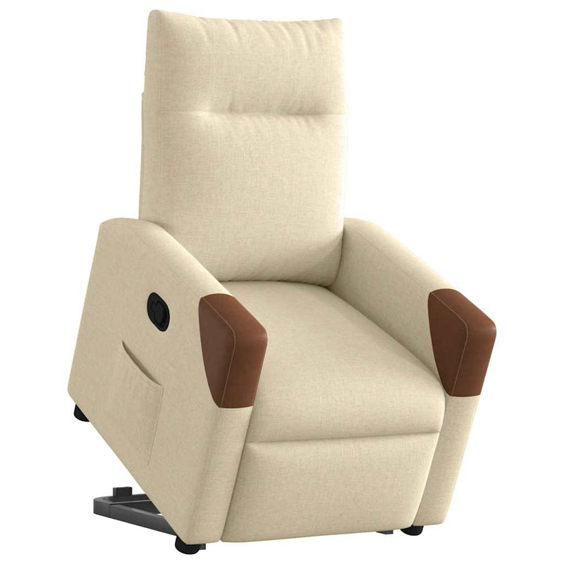 Fotoliu rabatabil cu ridicare pe verticală, crem, textil