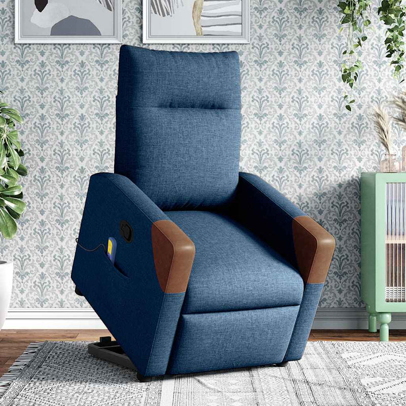 Fotoliu de masaj rabatabil cu ridicare, albastru, textil