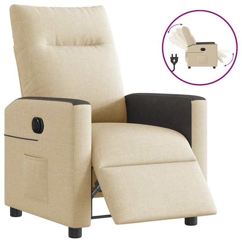 Fotoliu rabatabil electric, crem, material textil