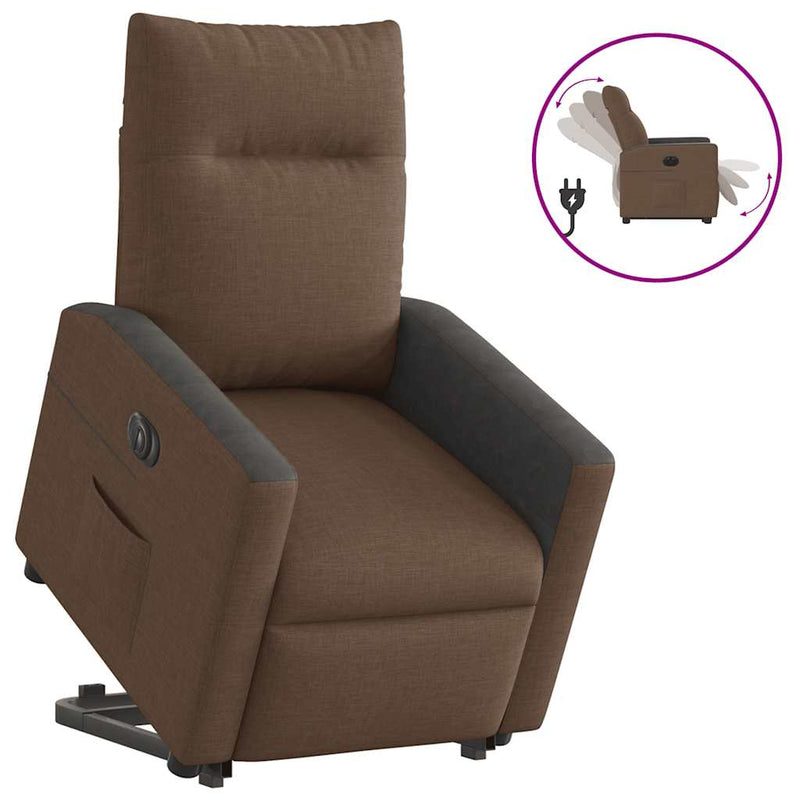 Fotoliu electric rabatabil cu ridicare, maro, textil