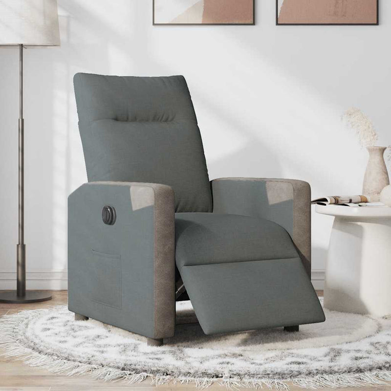 Fotoliu rabatabil electric, gri închis, material textil