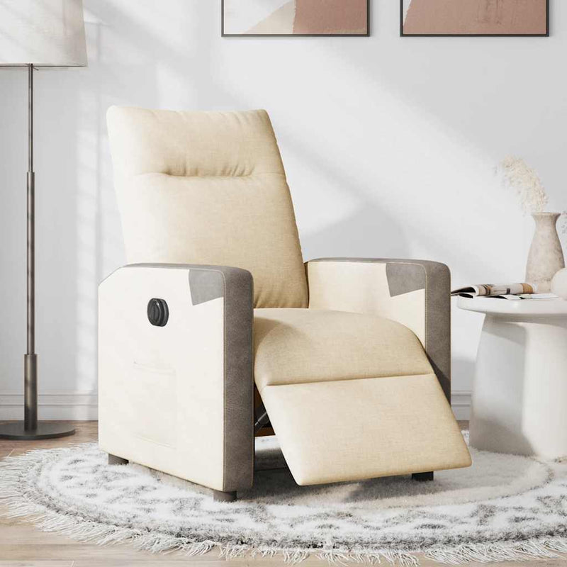 Fotoliu rabatabil electric, crem, material textil