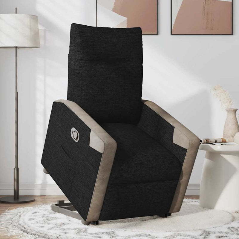 Fotoliu rabatabil cu ridicare pe verticală, negru, textil