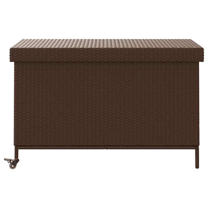 Ladă depozitare de grădină cu roți, maro 110x55x73 cm poliratan