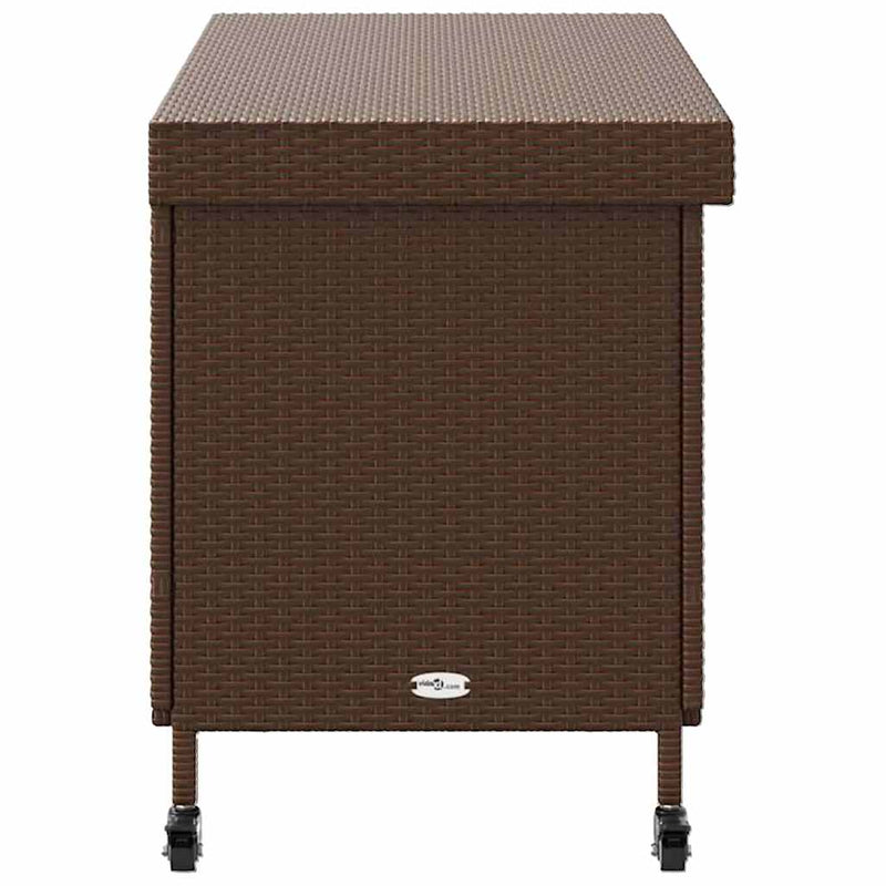Ladă depozitare de grădină cu roți, maro 110x55x73 cm poliratan